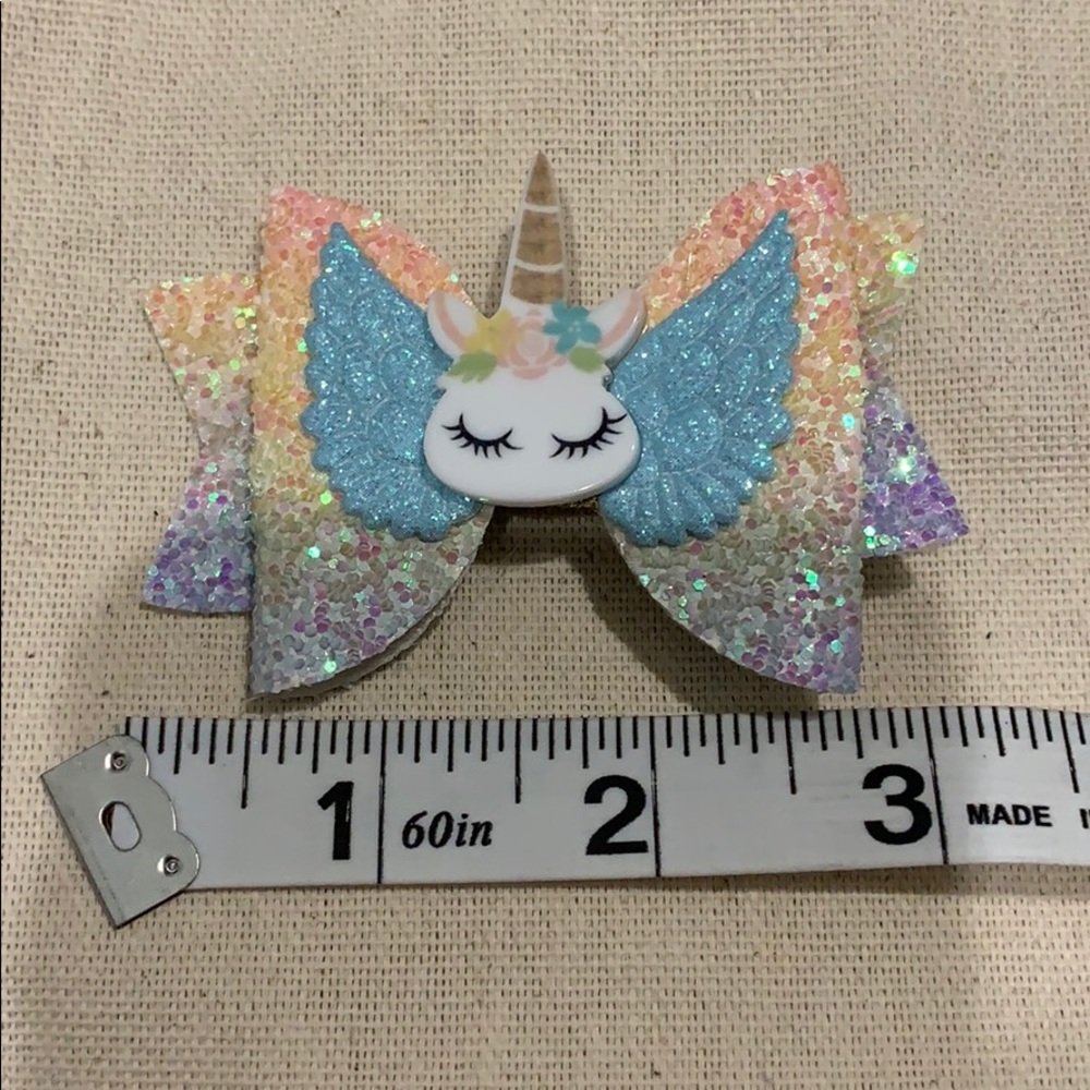 Rainbow Unicorn Hair Bow - Picture 3 of 4